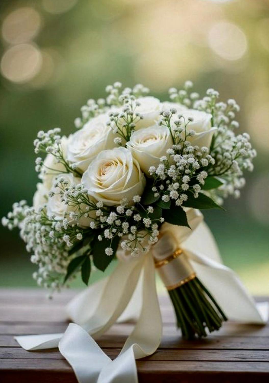 Klasik Romantizm: Beyaz Gül ve Cipsohila Buketi